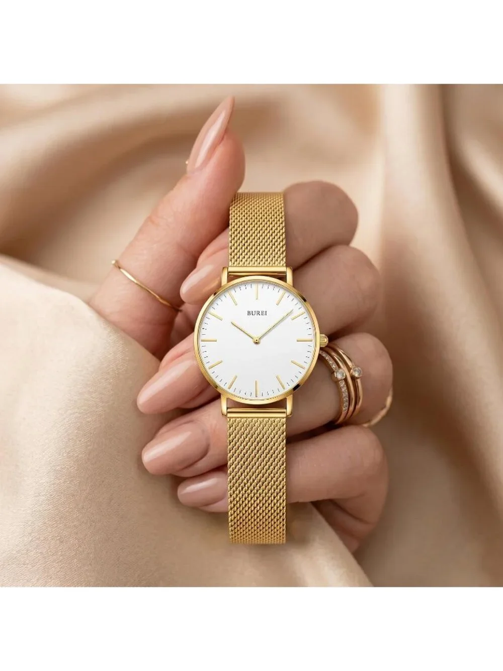 Women's White Gold Minimalist Analog Quartz Waterproof Dress Wrist Watches